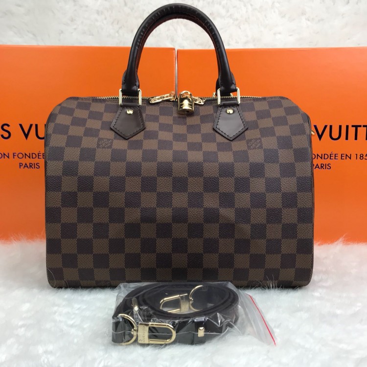 LOUİS VUİTTON SPEEDY BANDOUİLERE DAMİER EBENE 30 CM